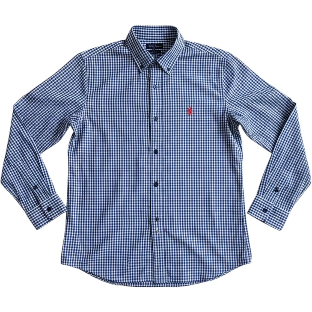 Ariat Pro Series Boys Gingham Button Down Shirt Blue White L 14-16 Long Sleeve